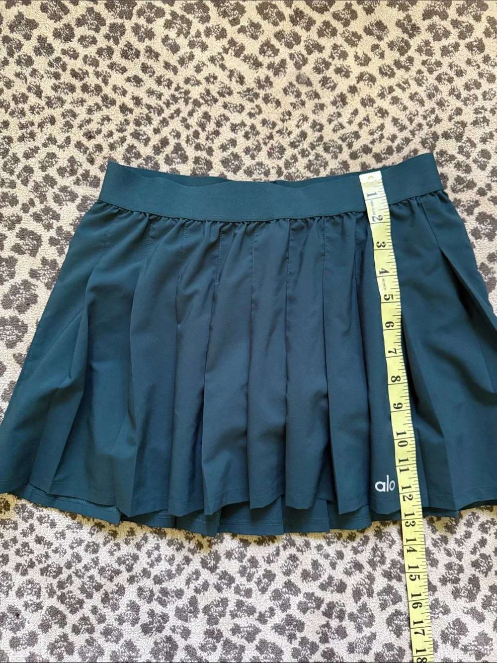 ALO Yoga Teal Pleated Skater Skirt with White Logo